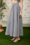GINGHAM ELASTIC WAIST MIDI SKIRT: BLACK