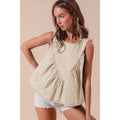 GAME DAY COLOR DENIM RUCHED SLEEVELESS TOP: OATMEAL