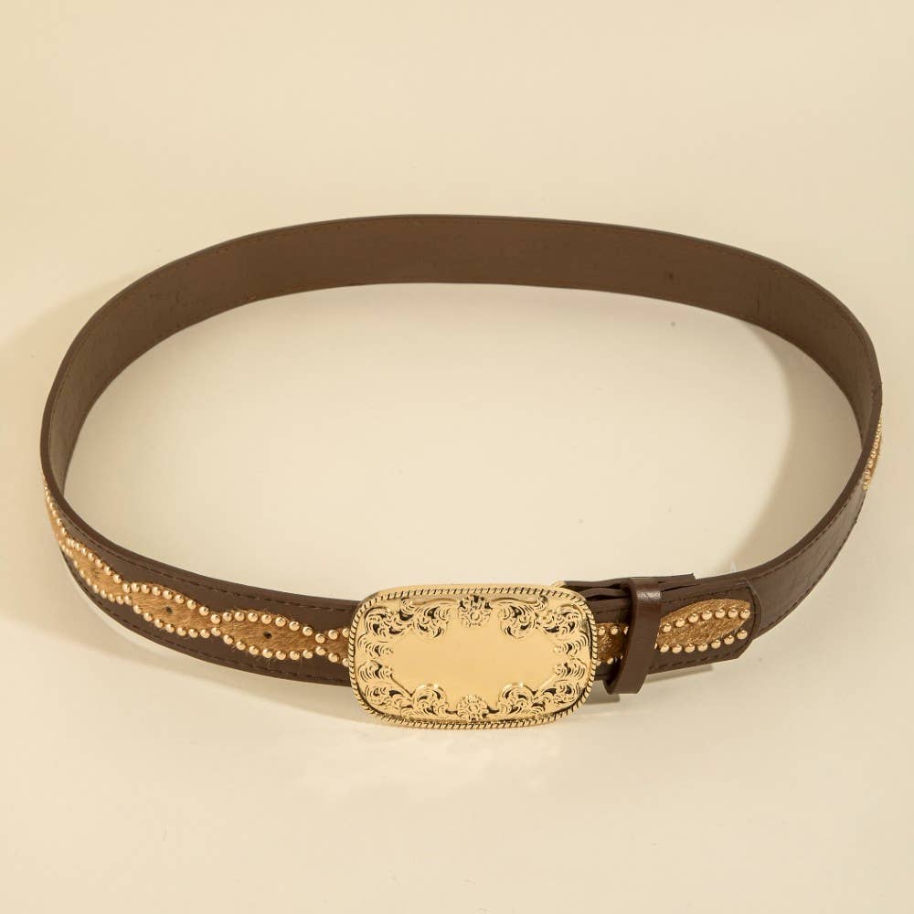 Western Cow Hide Accent Vegan Leather Belt