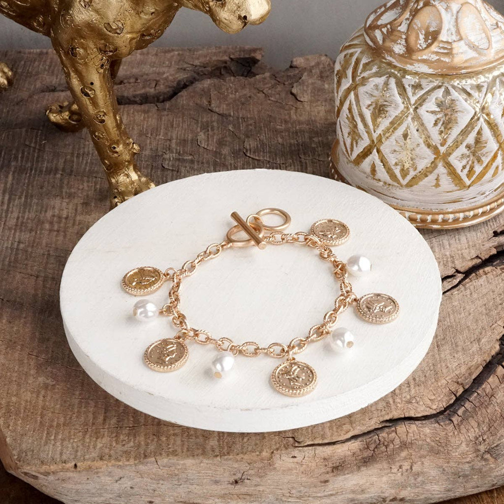 Coin & Pearl Charm Bracelet