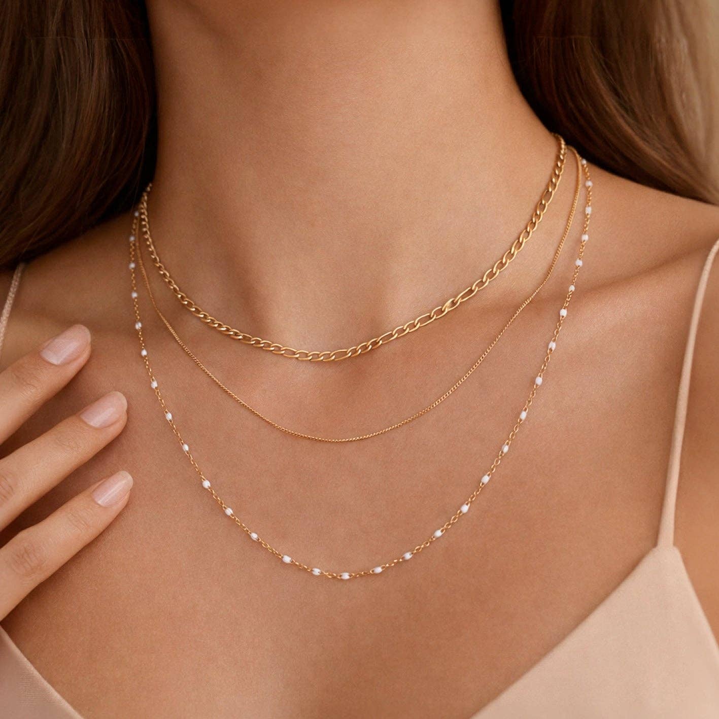 18K Gold Plated Waterproof Stainless Steel Chain Necklace - 7537: S0OX3T7537