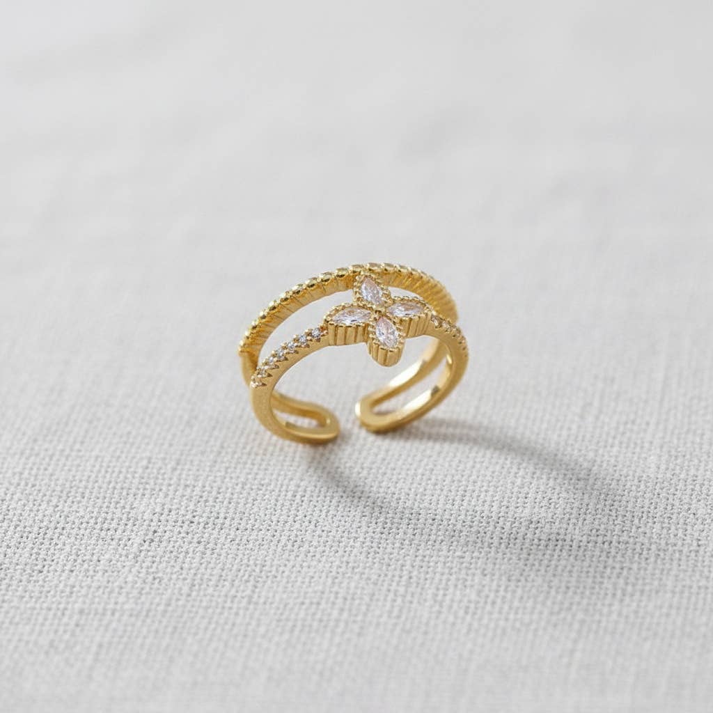 Adjustable Gold Plated Double Layer Ring
