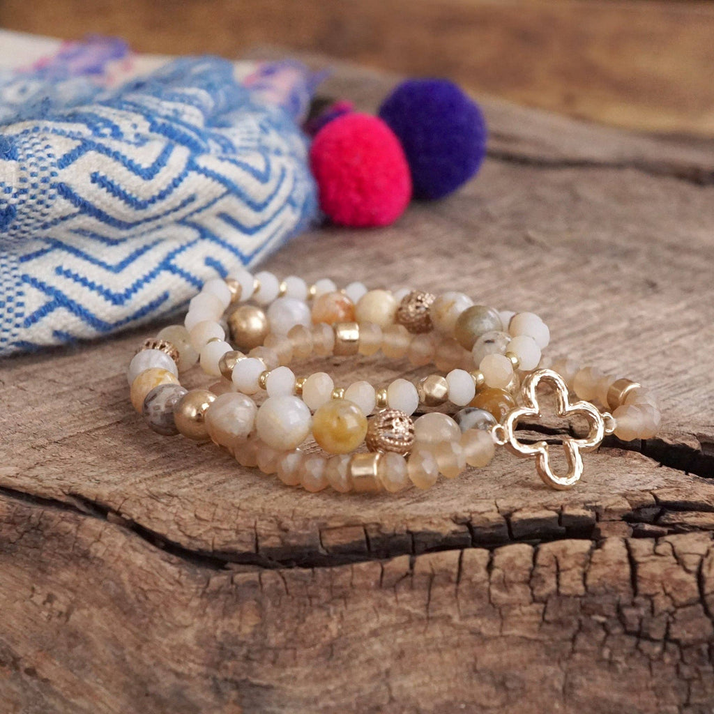 Neutral Brown Clover Bracelet Set