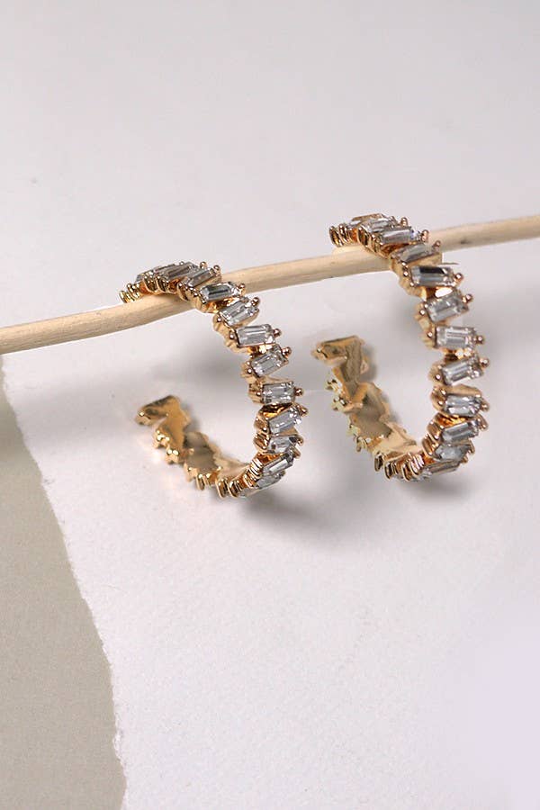 BAGUETTE RHINESTONE HOOP EARRINGS | 40E414: GOLD