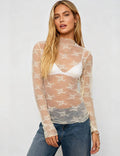 Lux Layering Floral Lace See Through Mesh Top Blouse: White