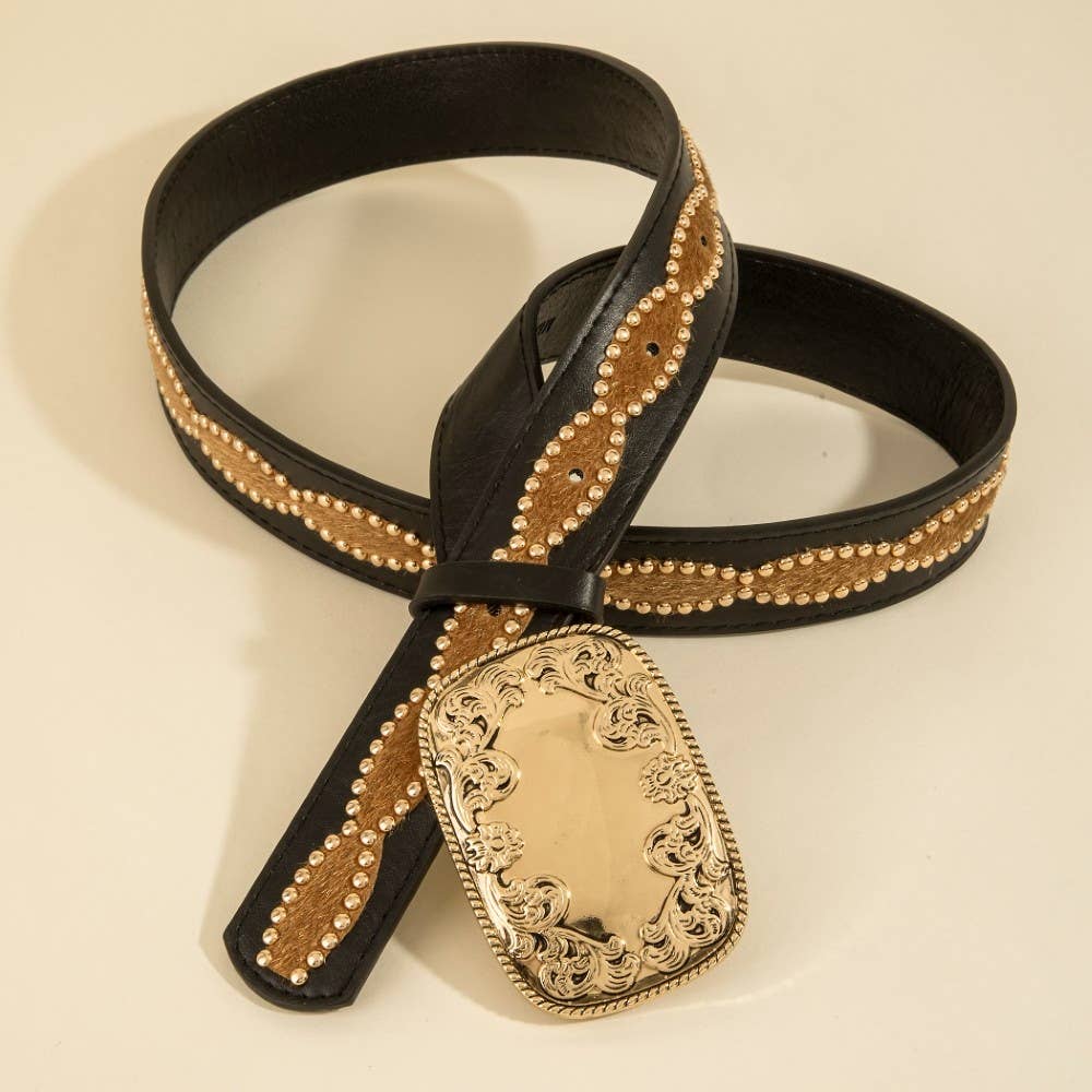 Western Cow Hide Accent Vegan Leather Belt