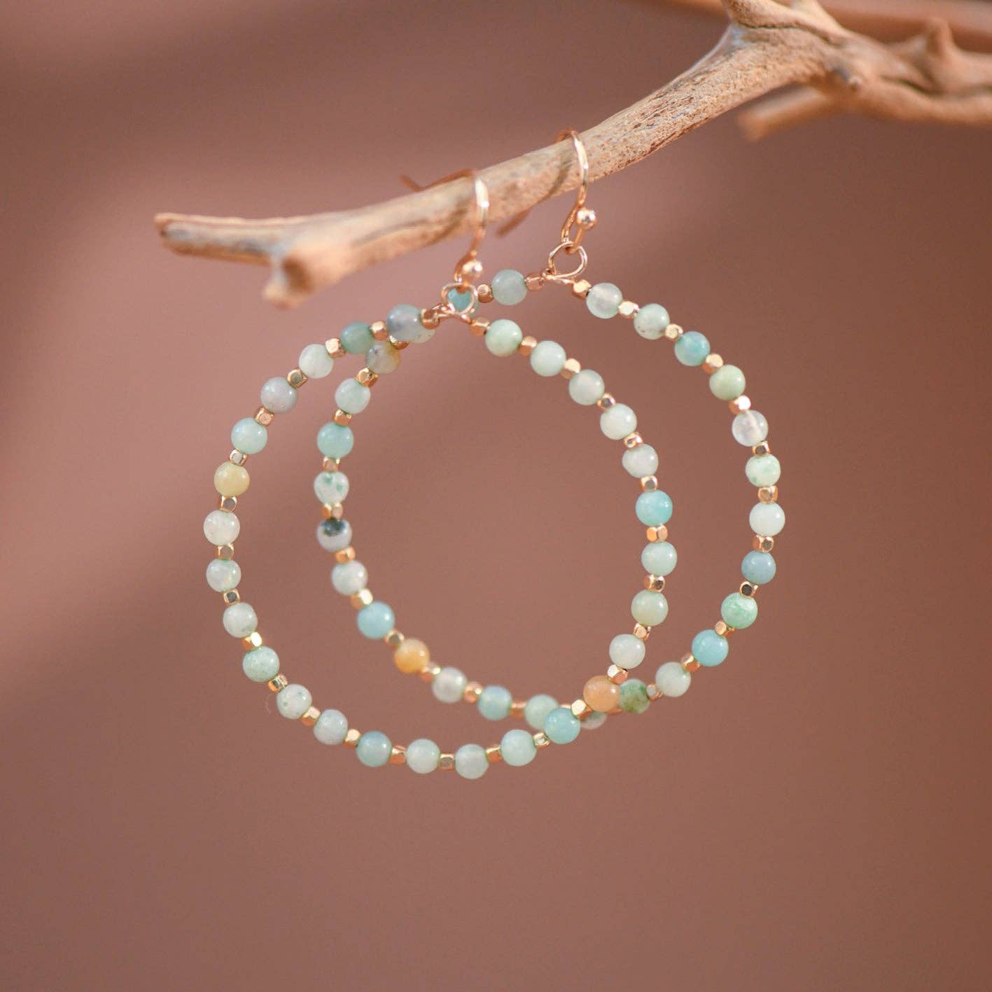Natural Stone Beaded Circle Drop Earrings - 6115: S0OX3T6115 Green