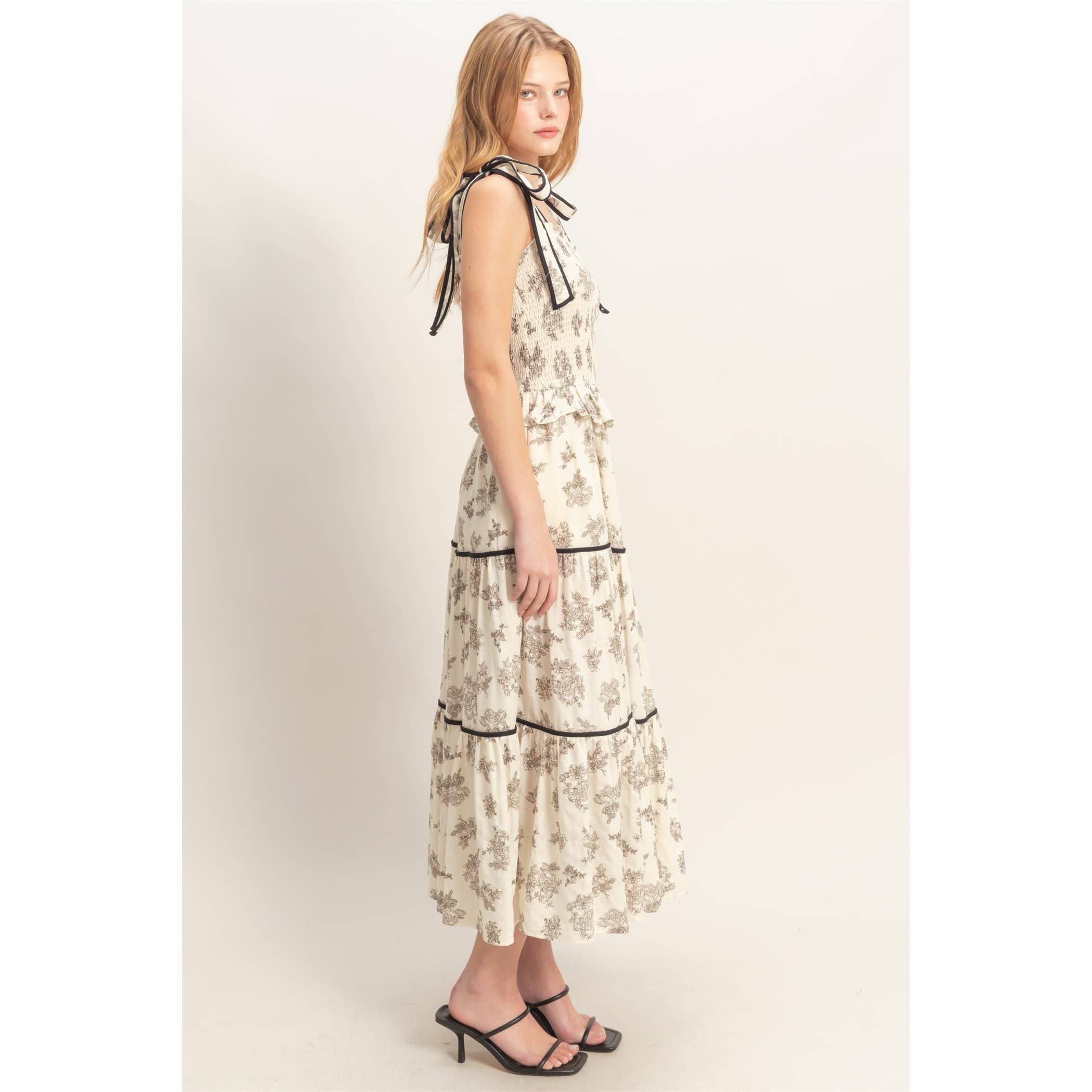 Floral Tiered Sundress: BLACK