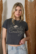 HOWDY COWBOY CROPPED KNIT T-SHIRT: CHARCOAL