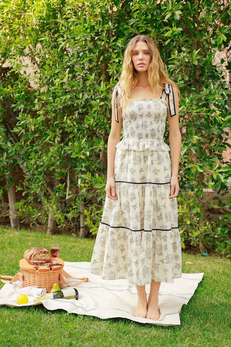 Floral Tiered Sundress: BLACK