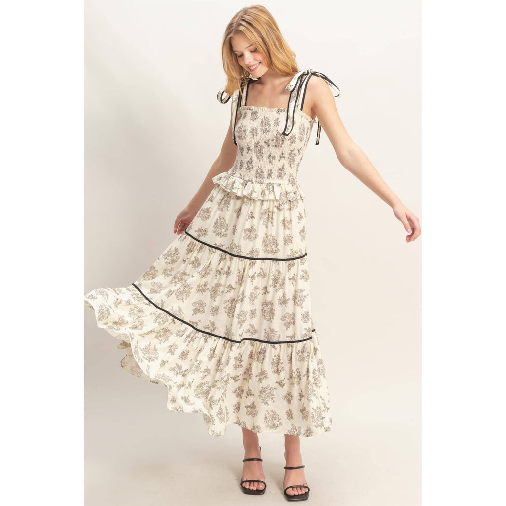Floral Tiered Sundress: BLACK
