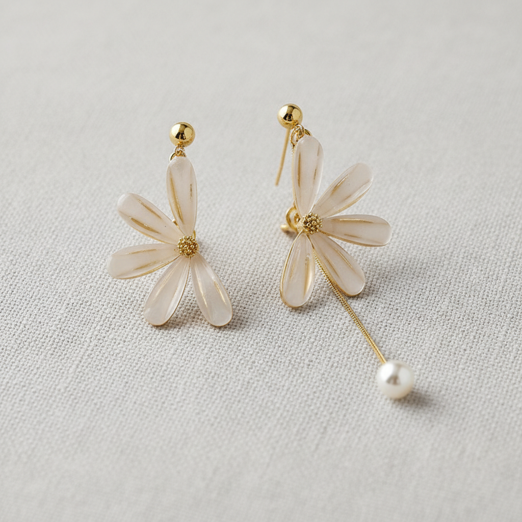 Asymmetric Floral Drop Earrings
