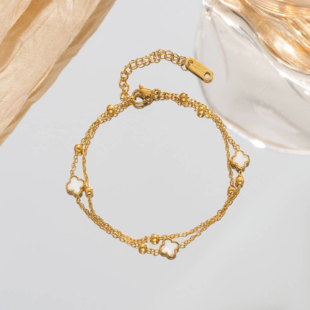 18K STAINLESS STEEL TARNISH FREE CLOVER BRACELET | 40B5173: White