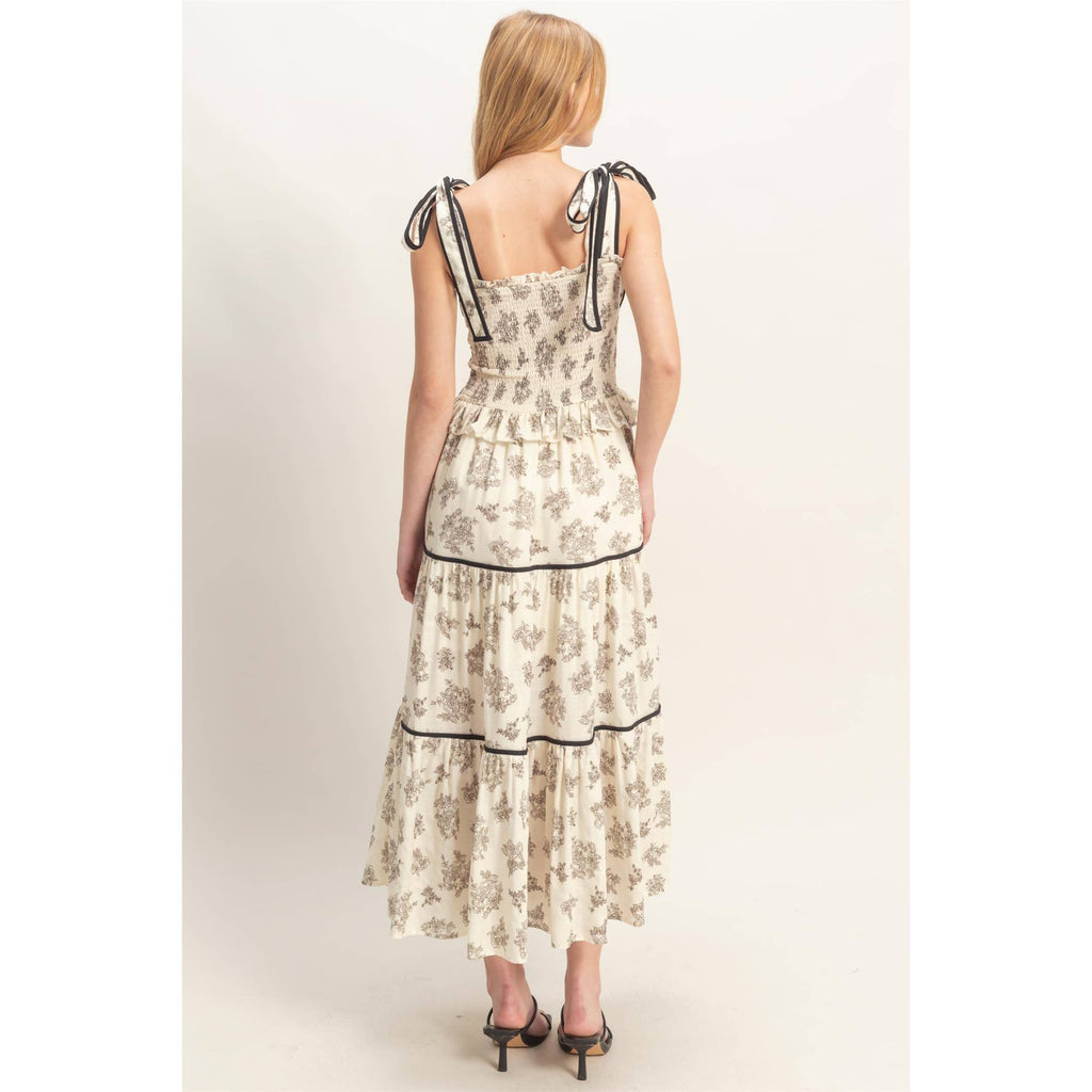 Floral Tiered Sundress: BLACK