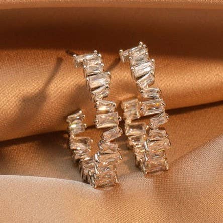 BAGUETTE RHINESTONE HOOP EARRINGS | 40E414: GOLD