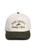 WESTERN Make America Cowboy Again Suede Brim Two Tone Cap: Olive