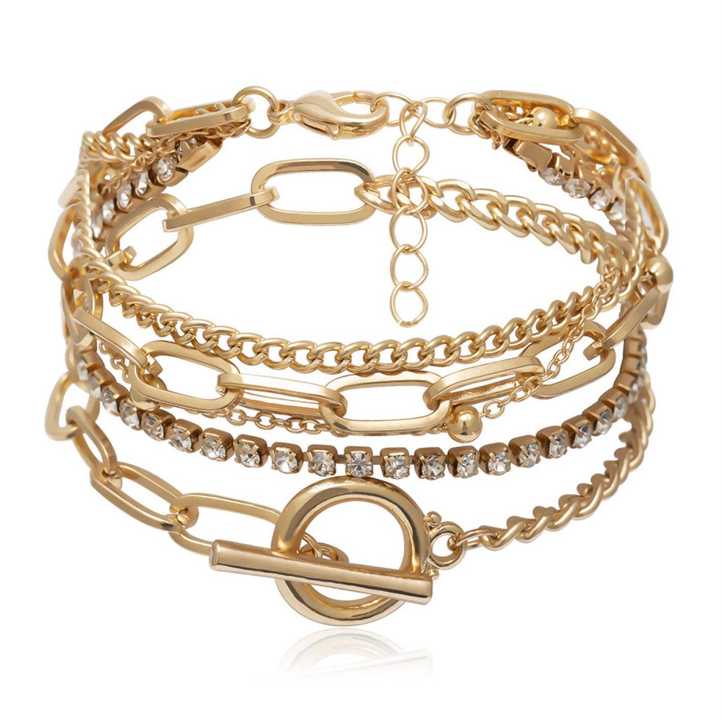 Layered Metal Paperclip Chain Bracelet Set - 1857: S0OX3T1857